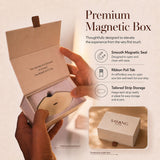 Open Sayang Sleep Strips premium magnetic box with mouth strips stored inside, showing the magnetic seal, ribbon pull tab and tailored storage.
